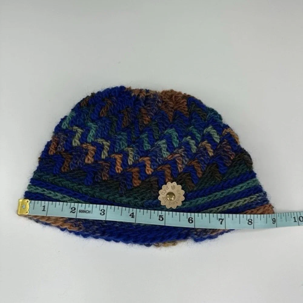 Created by Cyd Handmade Crochet Beanie Hat Blue Green Brown Boho Knit Cap NEW